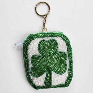 Vintage Green Clover Beaded Coin Bag Coin Bag Keychain Charm
